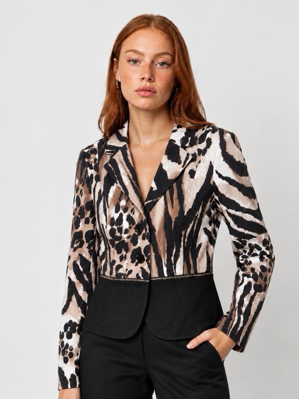 Basler Animal-Print Tailored Blazer in Brown and Black